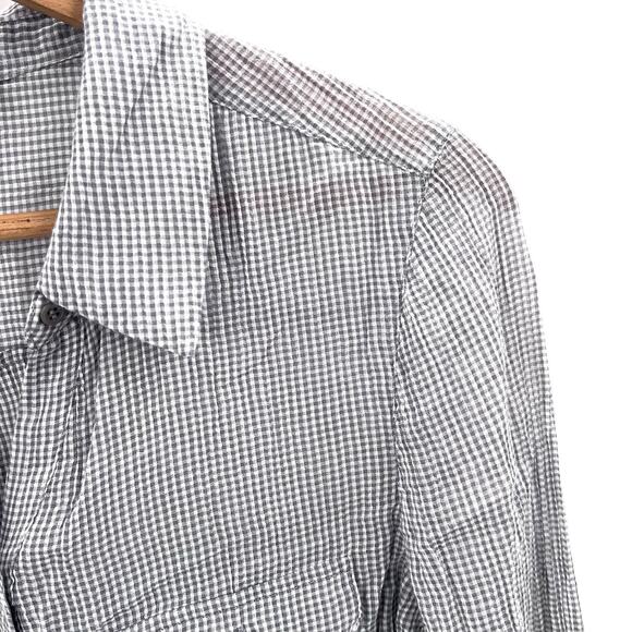 Joie Gray Gingham Roll Tab Sleeve Cotton Gauze Button Down Shirt Womens Large - Picture 2 of 5